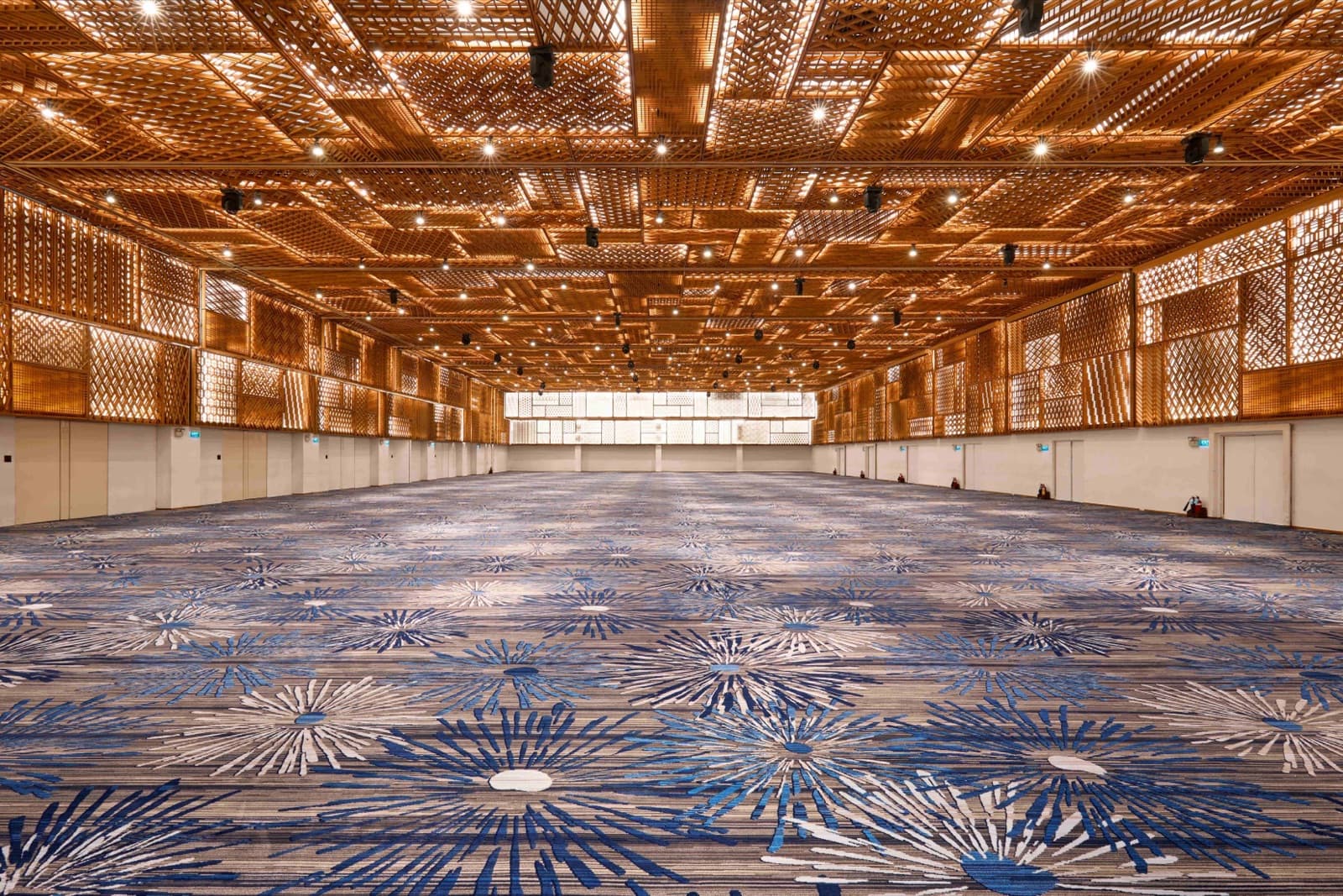 Castor at GEM Center, empty hall beneath the woven timber lattice ceiling