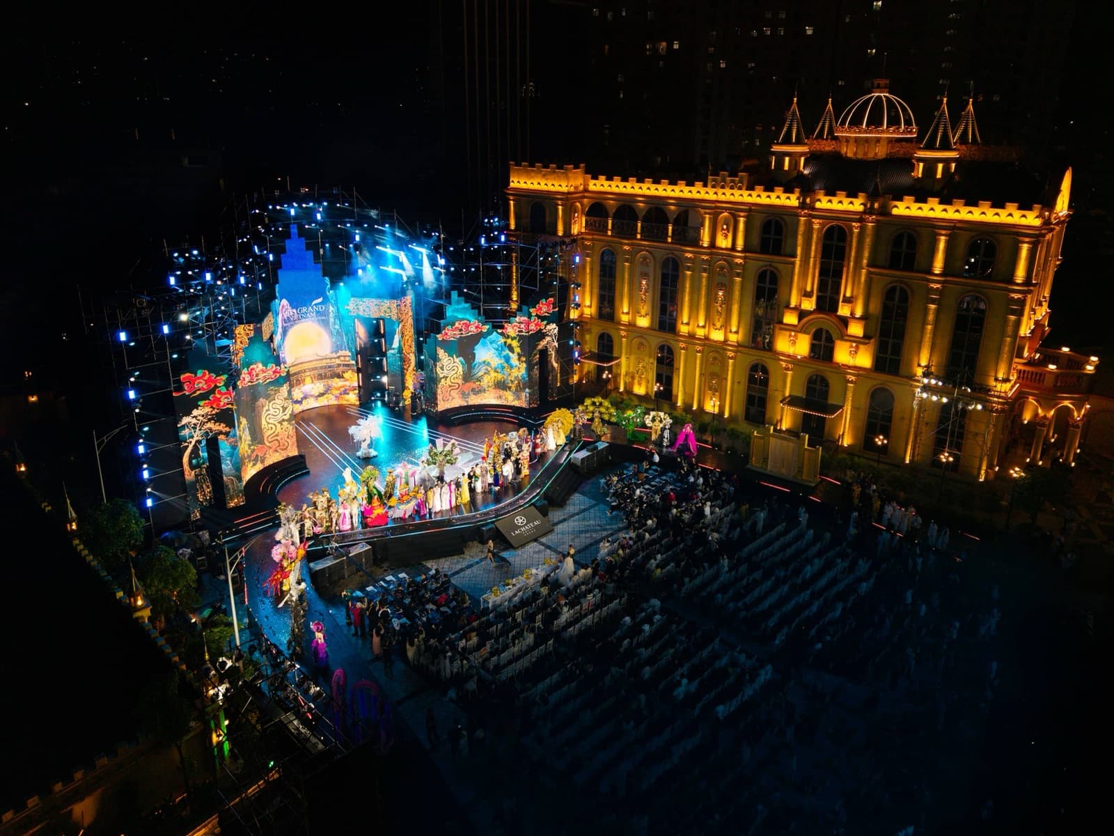 A large stage and screen production built on the Galaxy Convention grounds, seen from above.