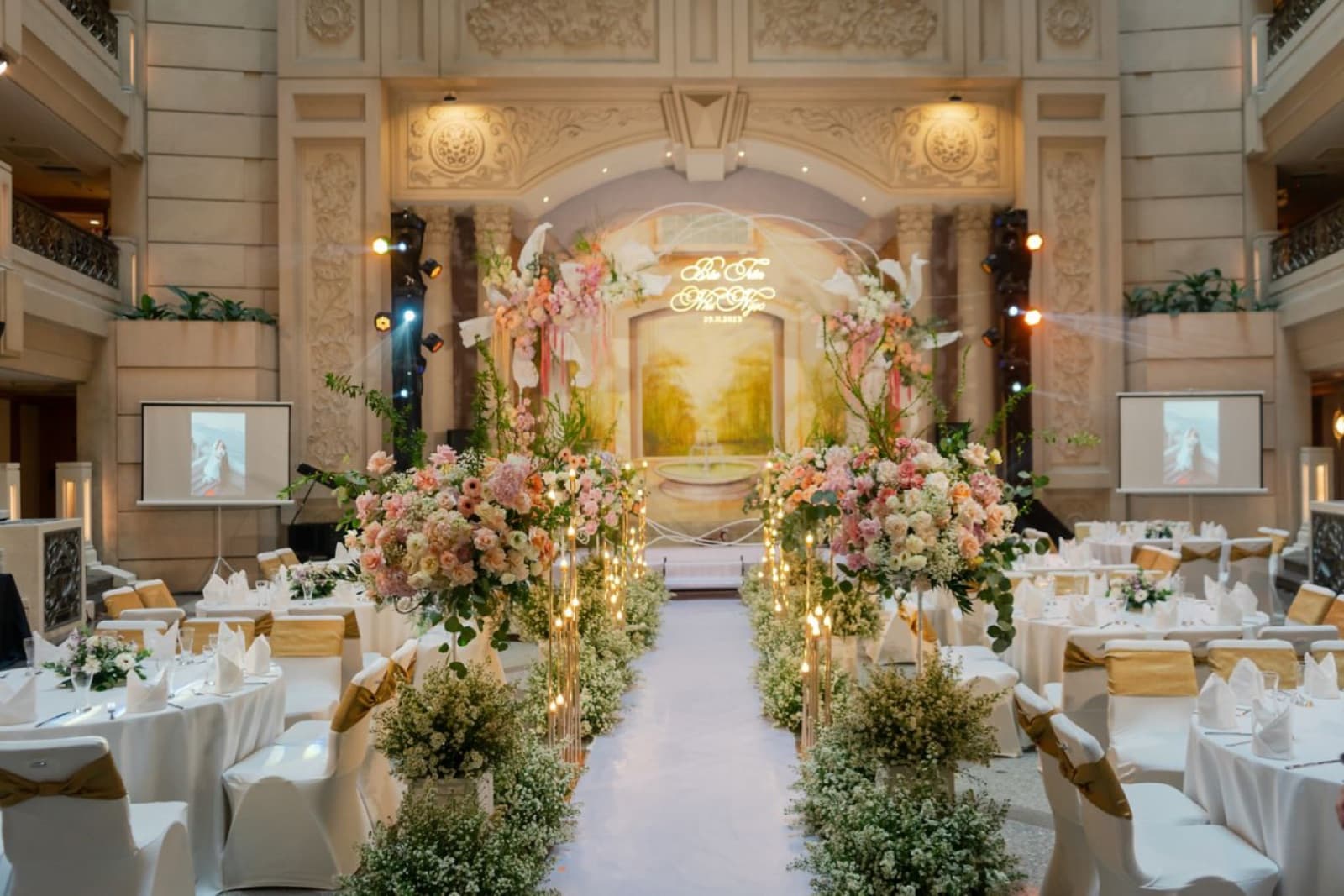 Grand Me Linh Ballroom set for a wedding ceremony at Renaissance Riverside Hotel Saigon