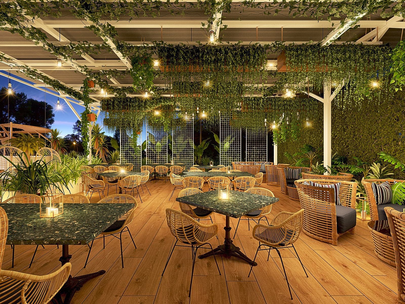 Coral A open-air lounge at Saigon South Marina Club at sunset