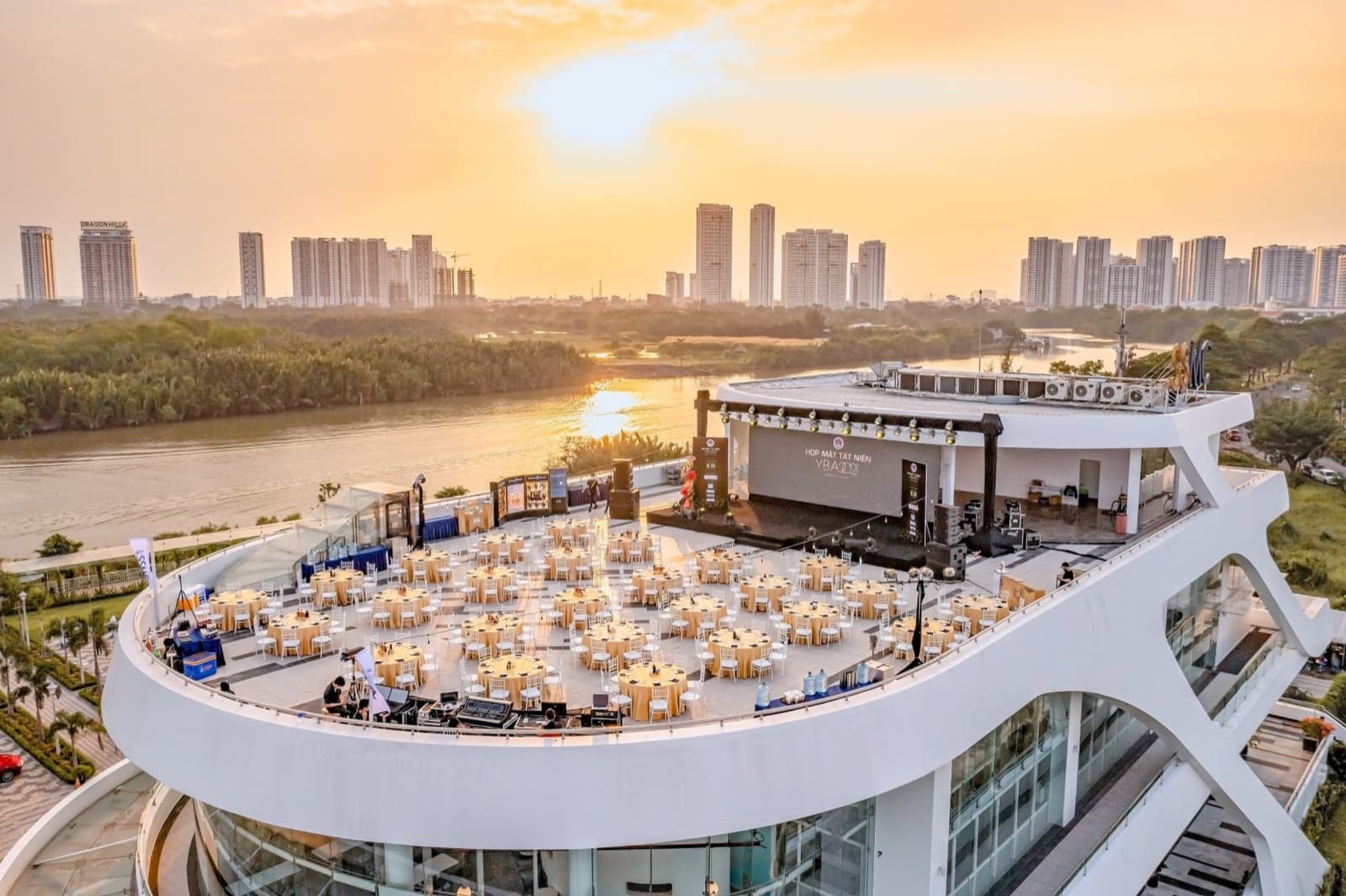 Moonlight Rooftop set for an event beside the river