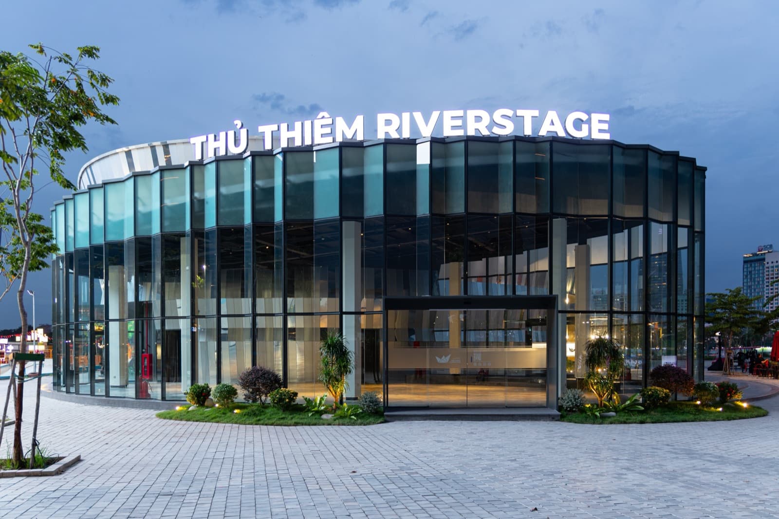 The Thủ Thiêm Riverstage frontage and signage, the entrance used for Lumin Studio.